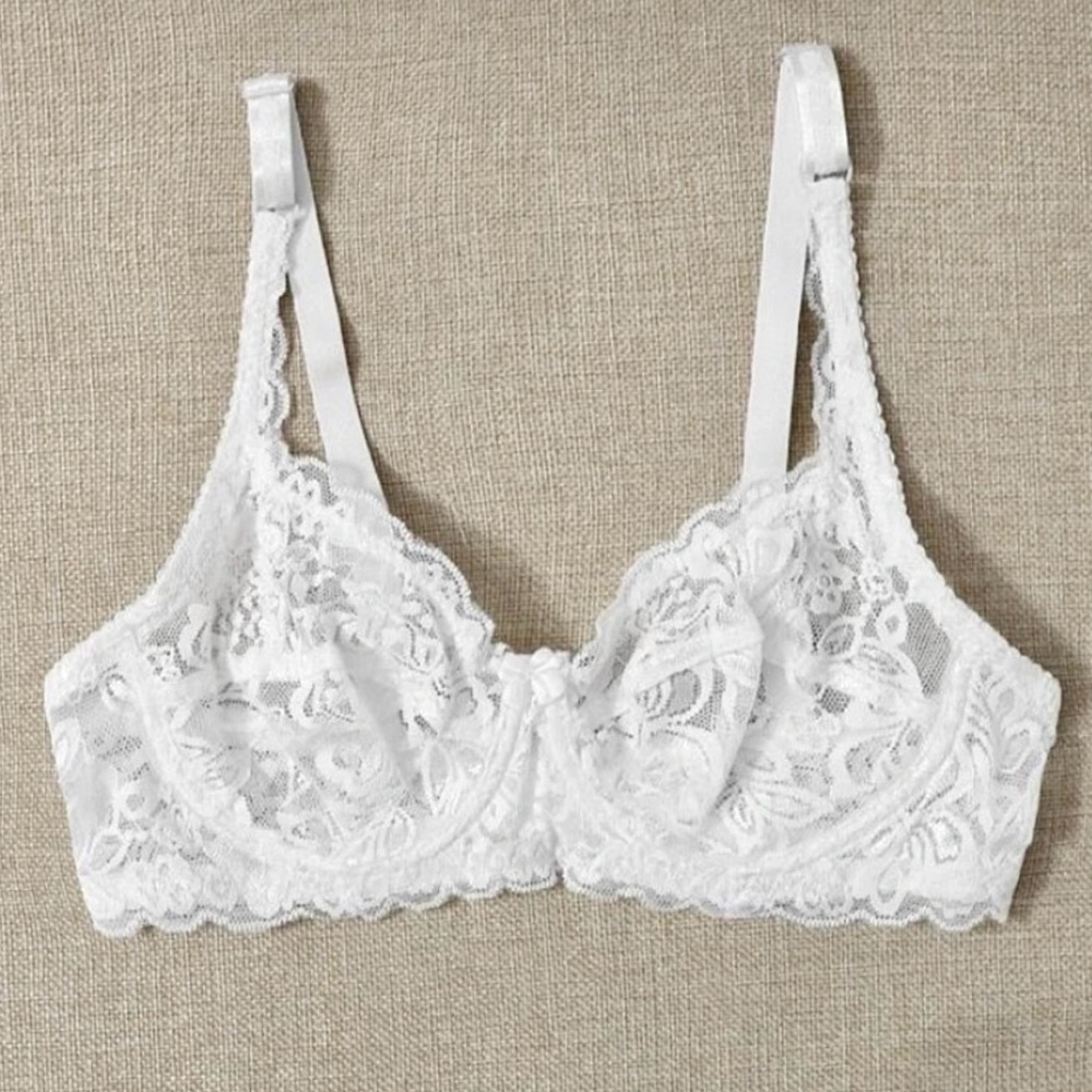 SHEIN Women’s Lace Floral Metal Underwire Bra Bralette Lingerie - White, size M